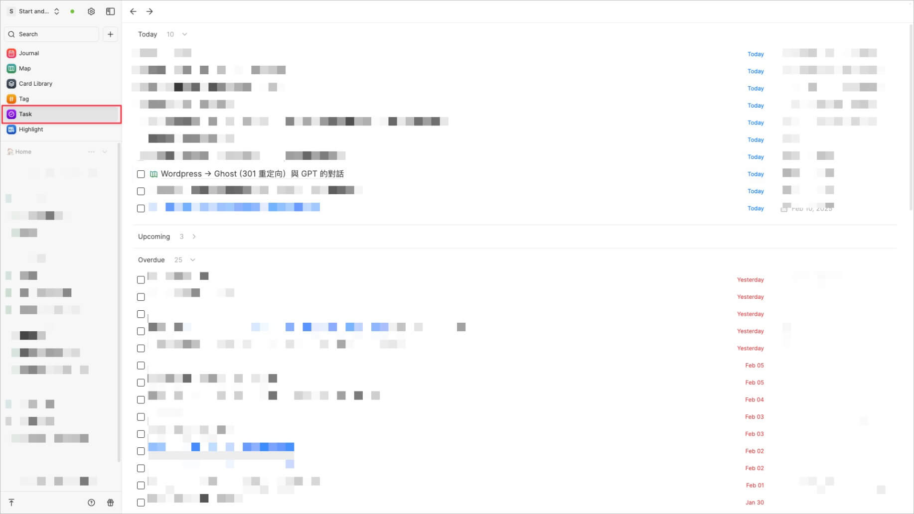 在 Heptabase Task App 中管理從 WordPress 轉移至 Ghost 的 301 重定向任務