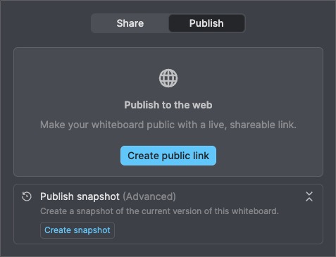 Heptabase 白板協作介面中的發佈到網路視窗，顯示產生僅供檢視連結的發佈設定。